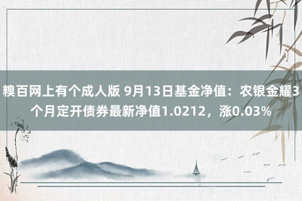 糗百网上有个成人版 9月13日基金净值:农银金耀3个月定开债券最新净值1.0212,涨0.03%