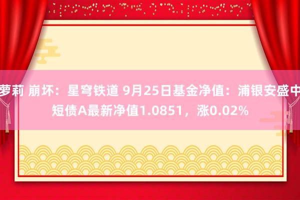 萝莉 崩坏:星穹铁道 9月25日基金净值:浦银安盛中短债A最新净值1.0851,涨0.02%