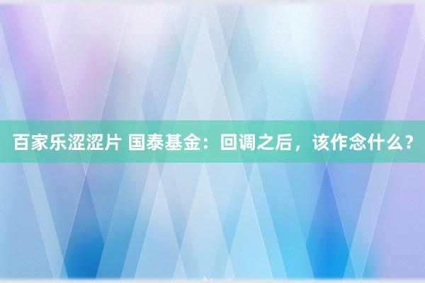 百家乐涩涩片 国泰基金:回调之后,该作念什么?