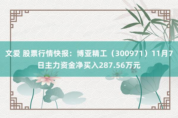 文爱 股票行情快报:博亚精工(300971)11月7日主力资金净买入287.56万元