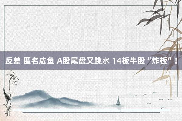 反差 匿名咸鱼 A股尾盘又跳水 14板牛股“炸板”!